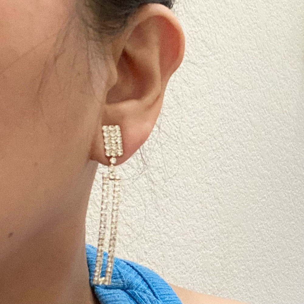 Clear Rhinestones Rectangular Drop Earrings - image 3